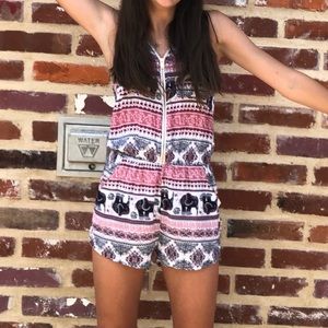 Boho elephant print romper